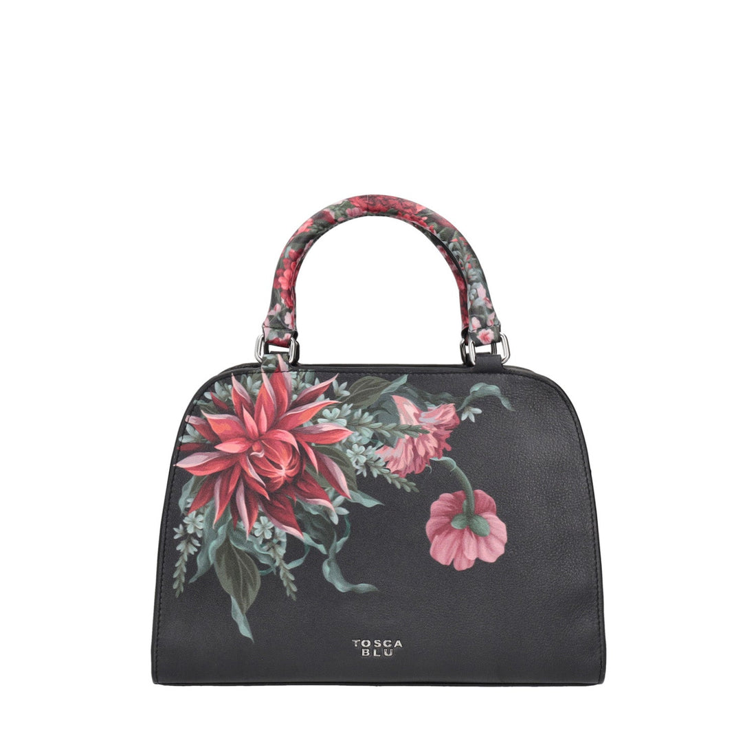 black audrey handbag with floral print