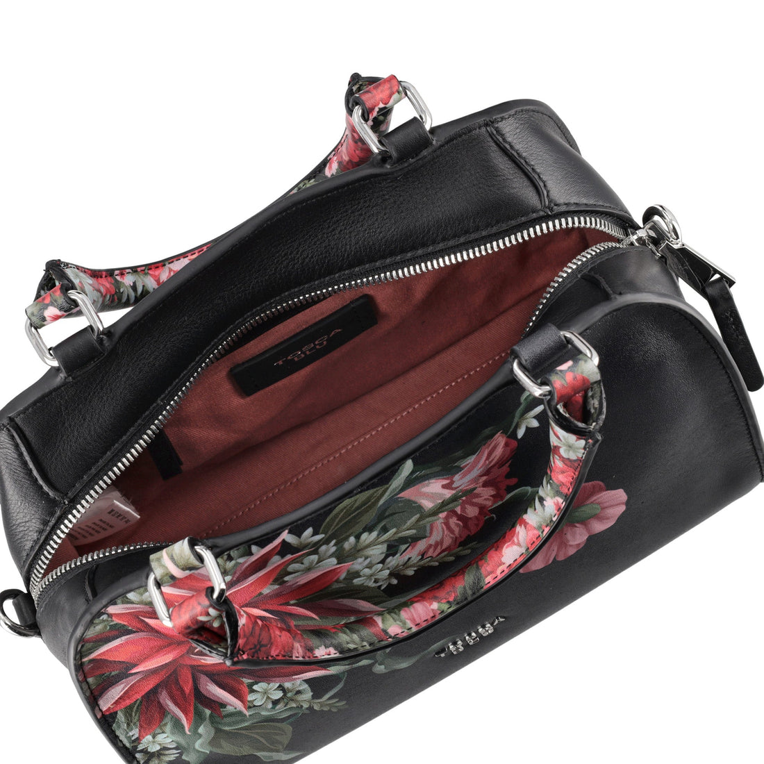 black audrey handbag with floral print