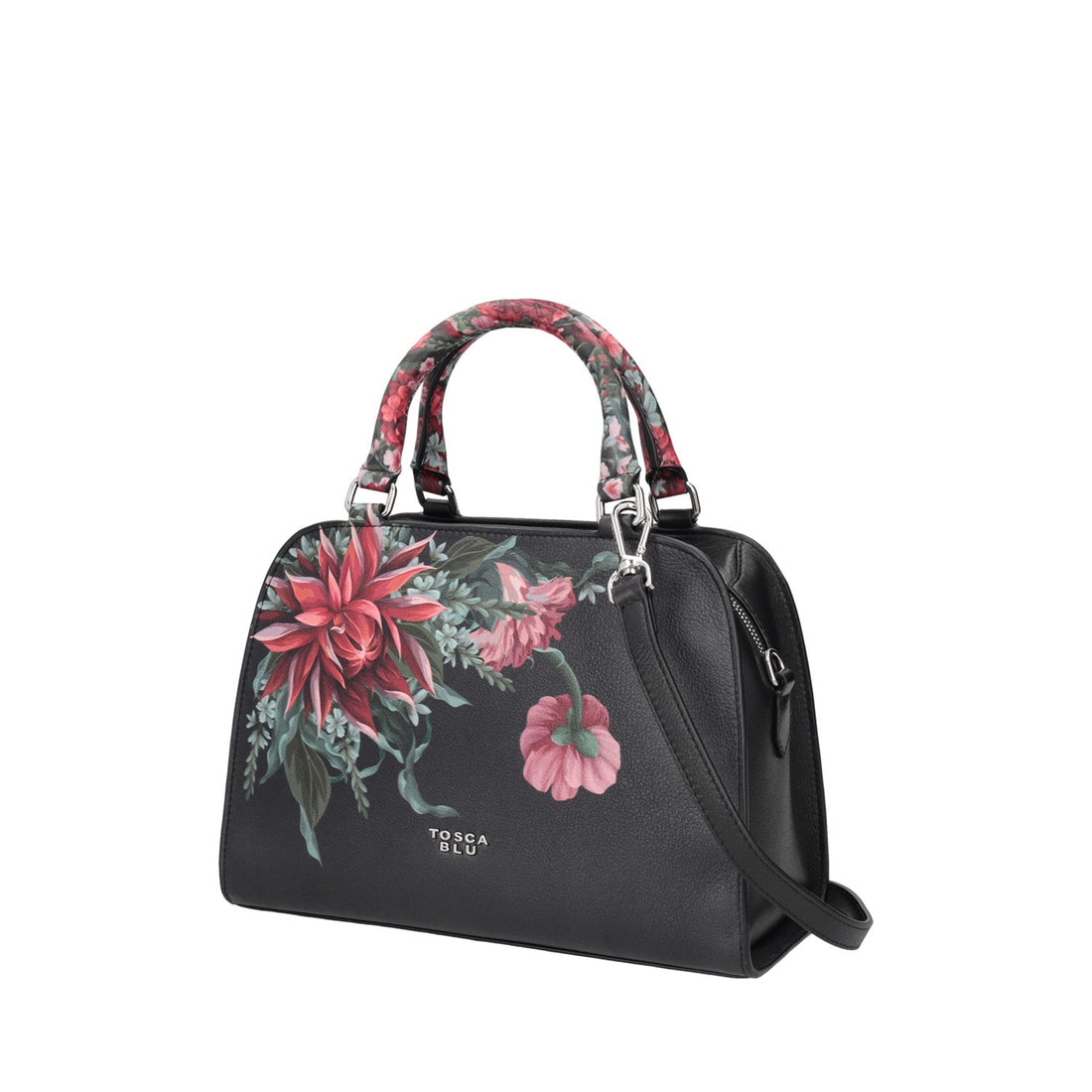 black audrey handbag with floral print