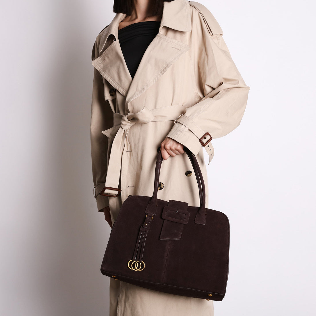 dark brown rachel shopping bag in suede
