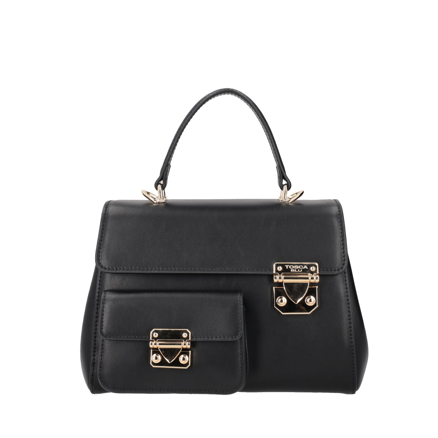 BLACK ANEMONE HAND BAG WITH GOLDEN ACCESSORIES