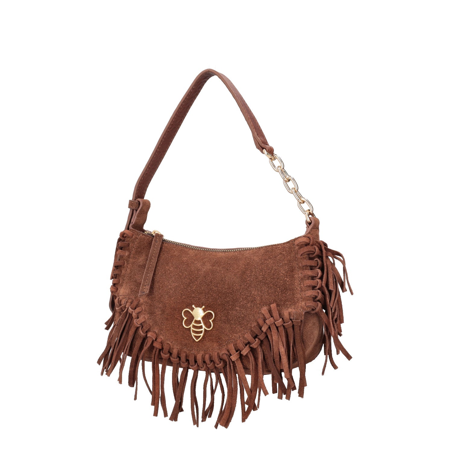 TAN LILIUM CROSSBODY BAG IN SUEDE WITH FRINGES