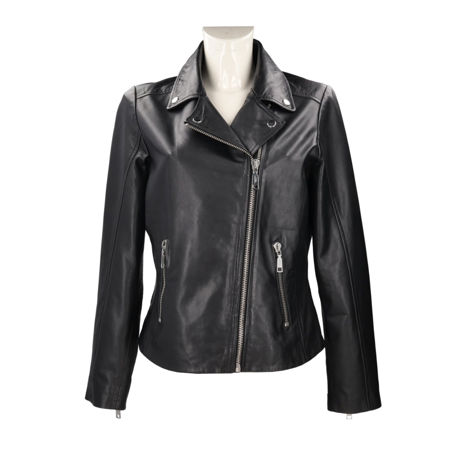 Giubbotto in pelle con zip colore nero - Main Image