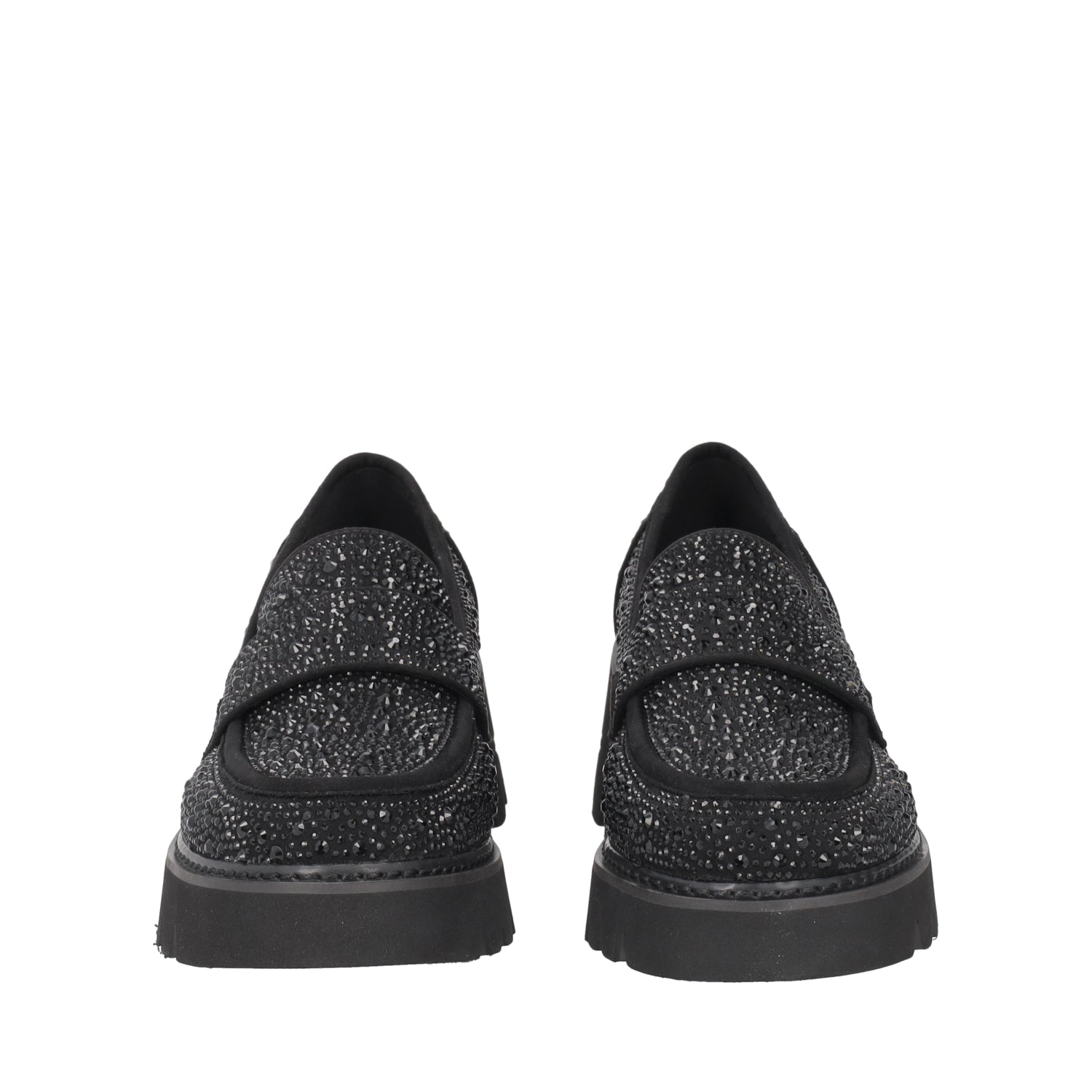 BLACK “JUNGLE” LOAFERS WITH ALL-OVER DIAMANTÉ DETAILING