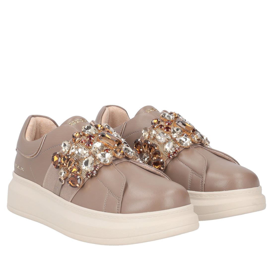 Sneaker slip-on Chic con fascia gioiello colore fango