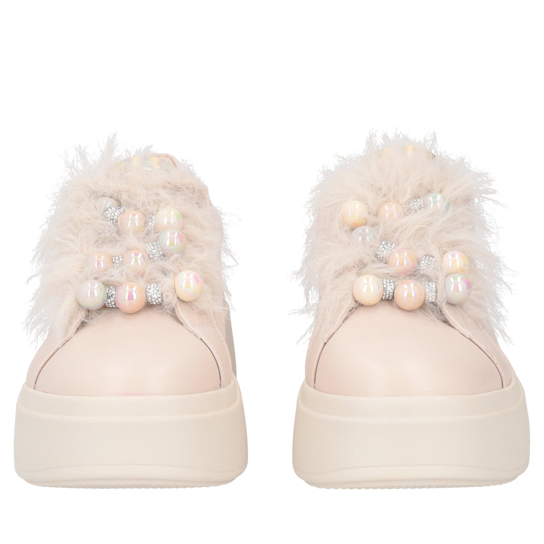 Nude Dazzling sneaker with pearls and plumage