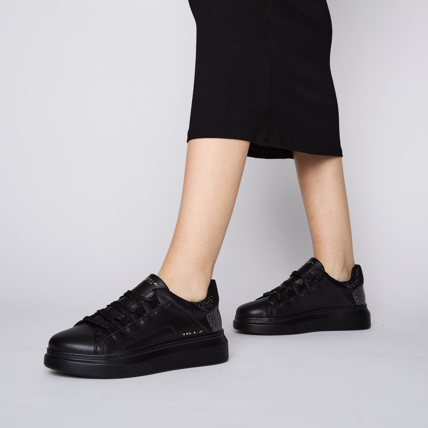 Black City sneaker with micro rhinestones
