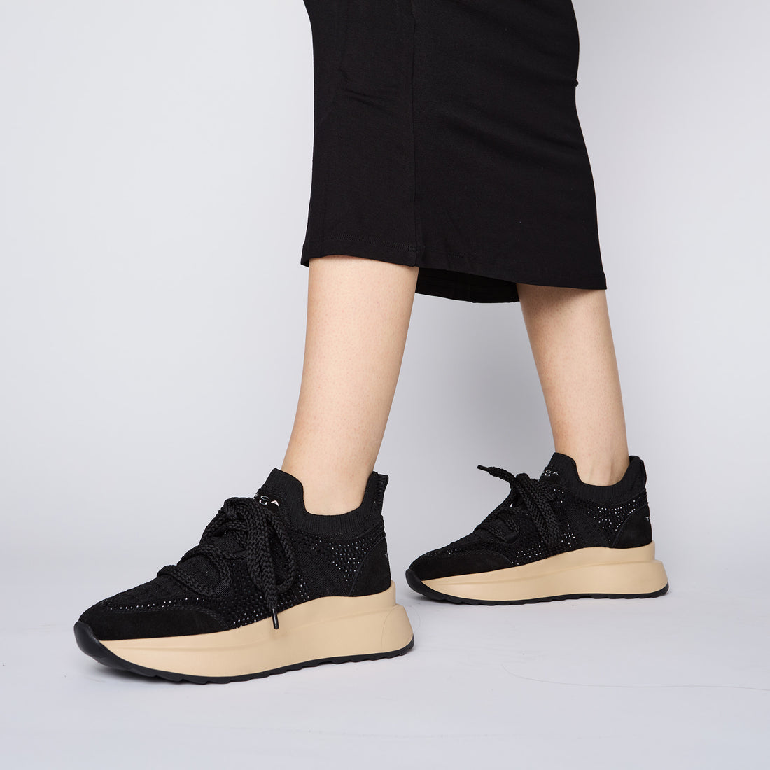 Black Chill out sneaker with micro rhinestones