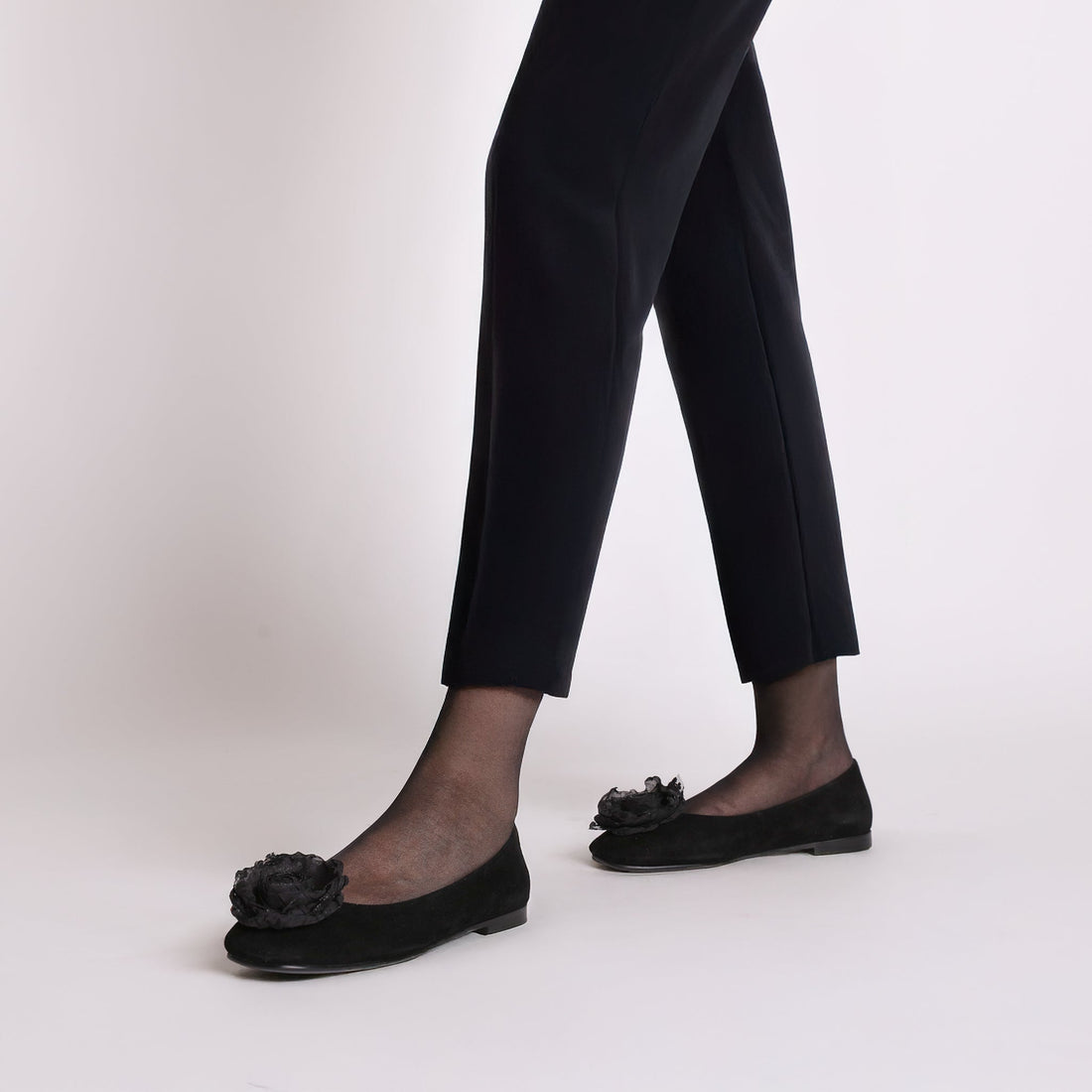 black arielle suede ballerina with flower