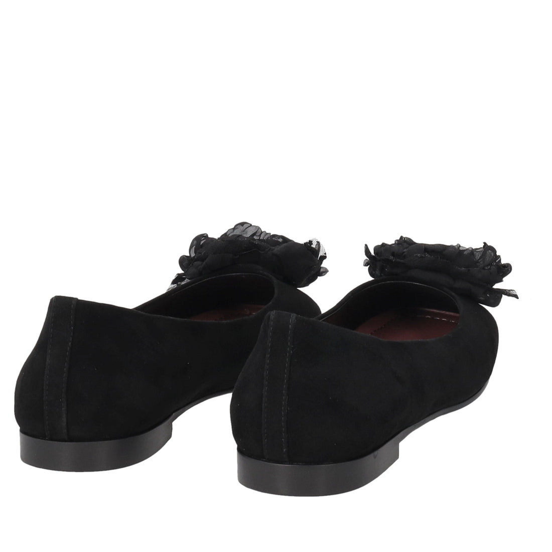 black arielle suede ballerina with flower