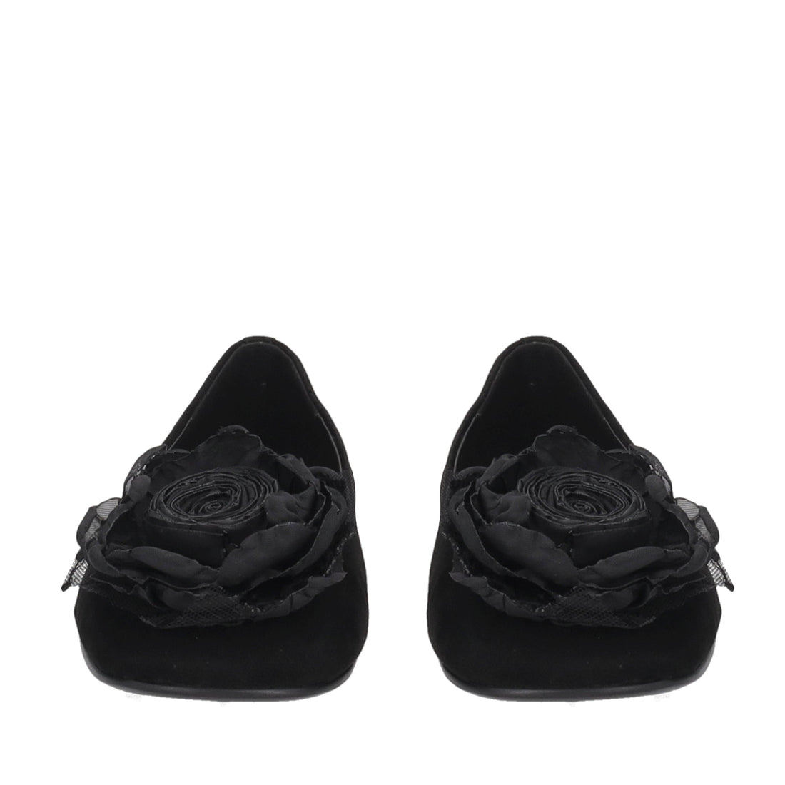 black arielle suede ballerina with flower