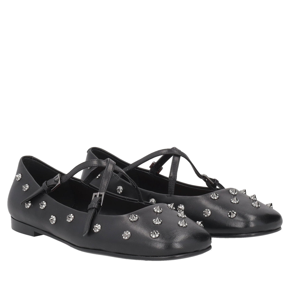 black arielle leather ballerina with studs