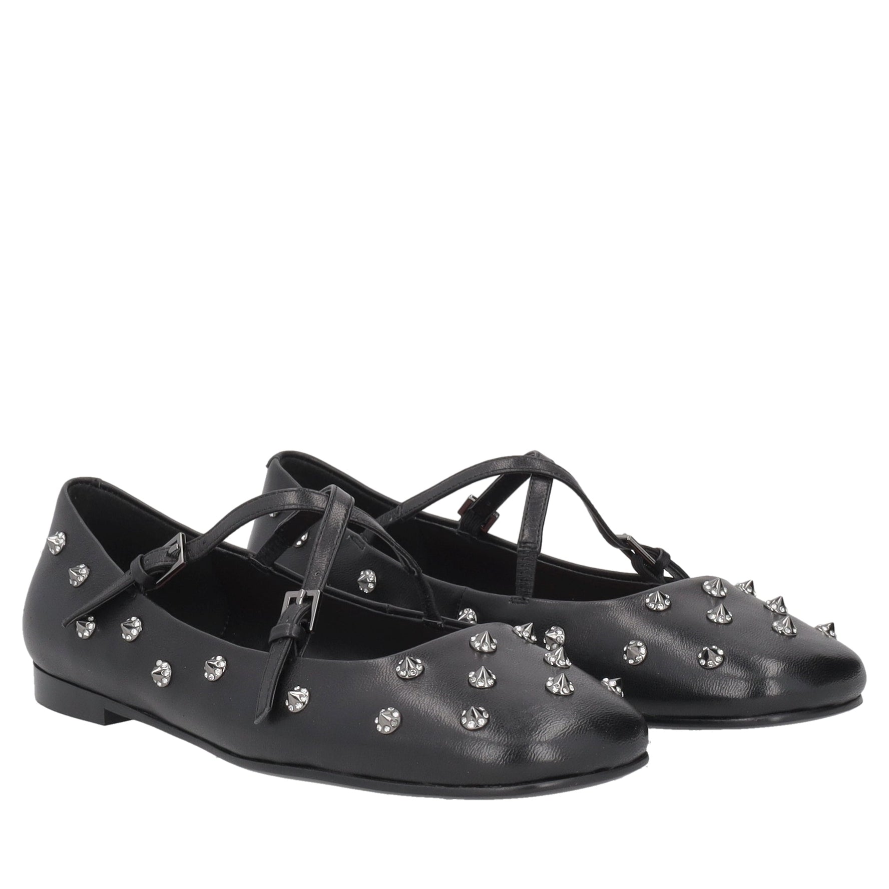 black arielle leather ballerina with studs