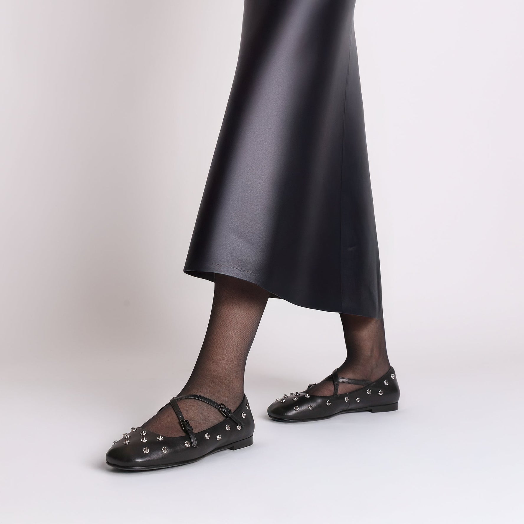 black arielle leather ballerina with studs