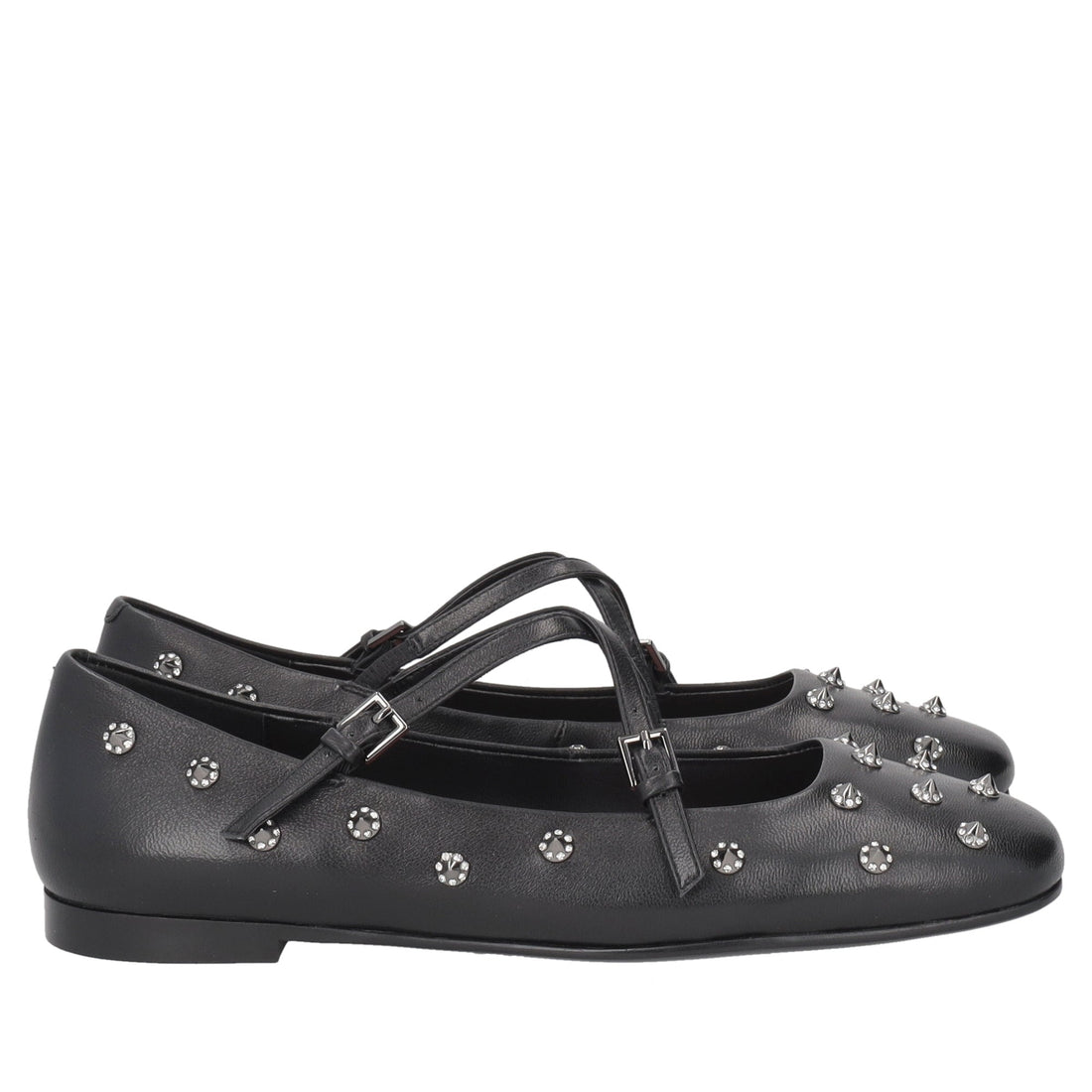 black arielle leather ballerina with studs