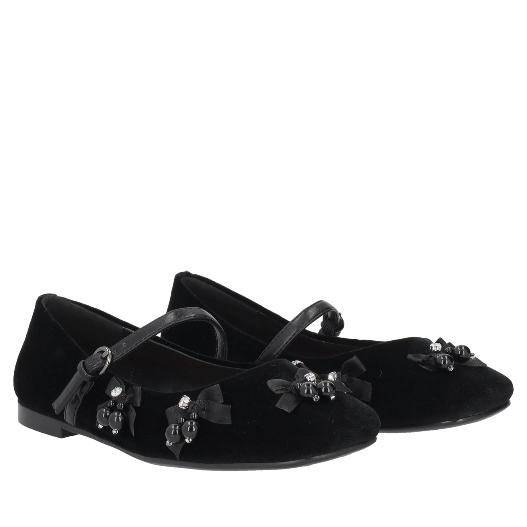black arielle velvet ballerina with pearls