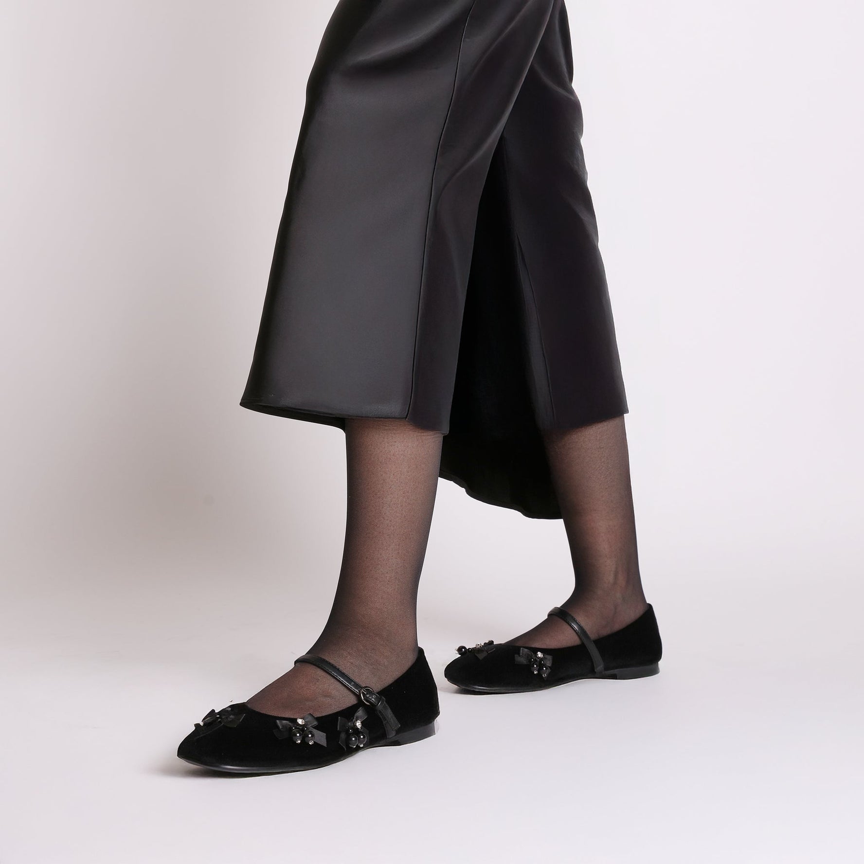 black arielle velvet ballerina with pearls