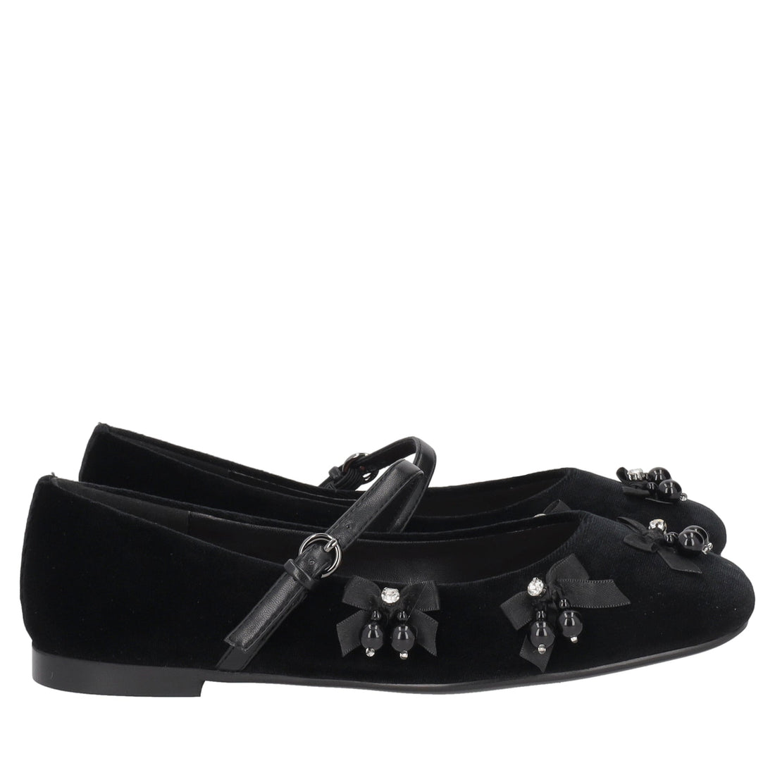 black arielle velvet ballerina with pearls