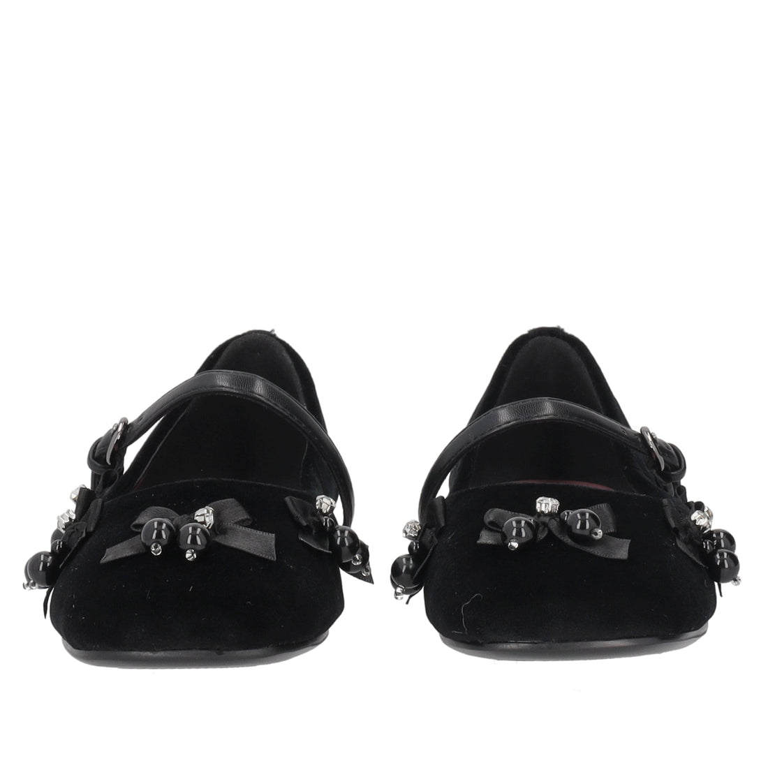 black arielle velvet ballerina with pearls