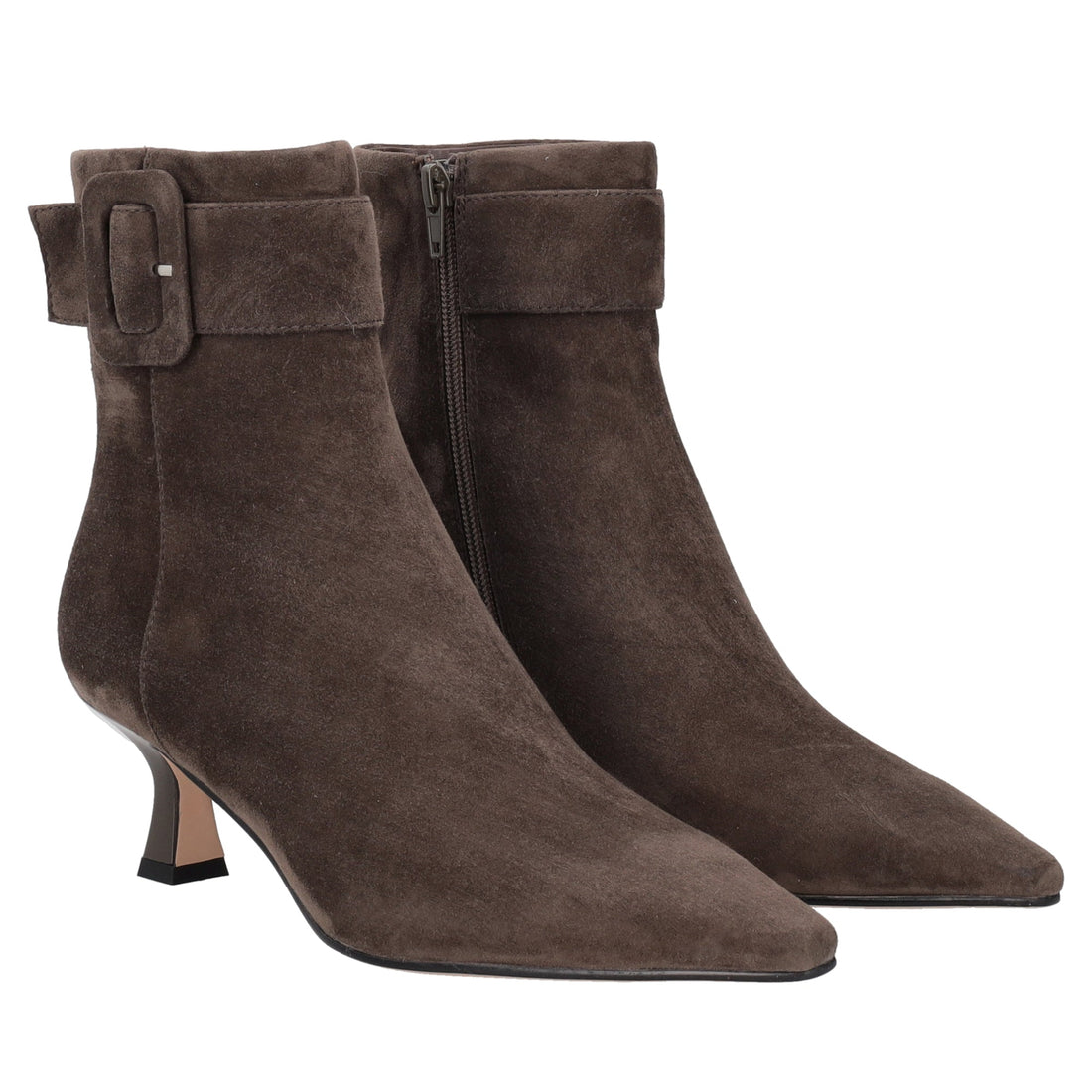 dark brown brigitte suede heeled ankle boot