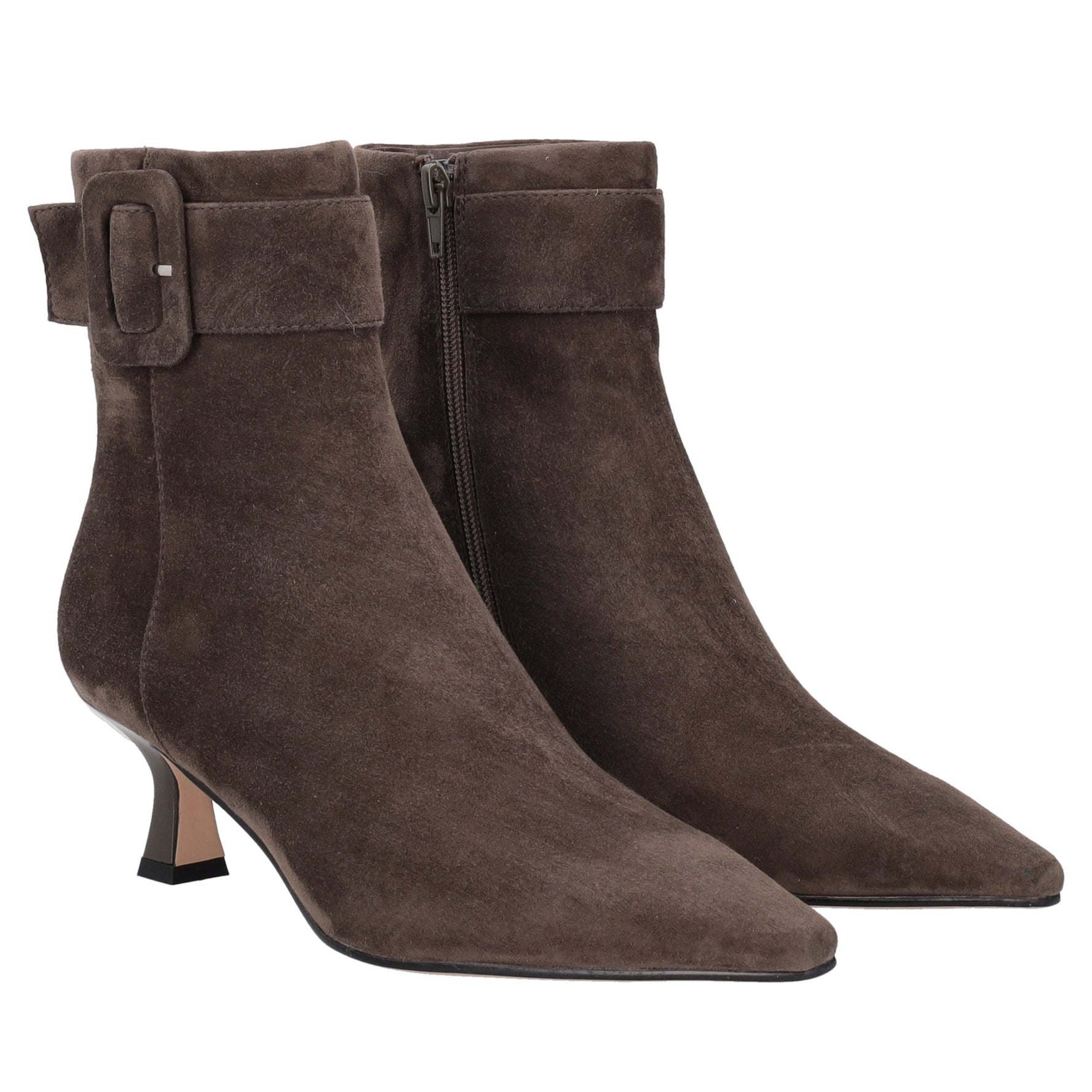 dark brown brigitte suede heeled ankle boot