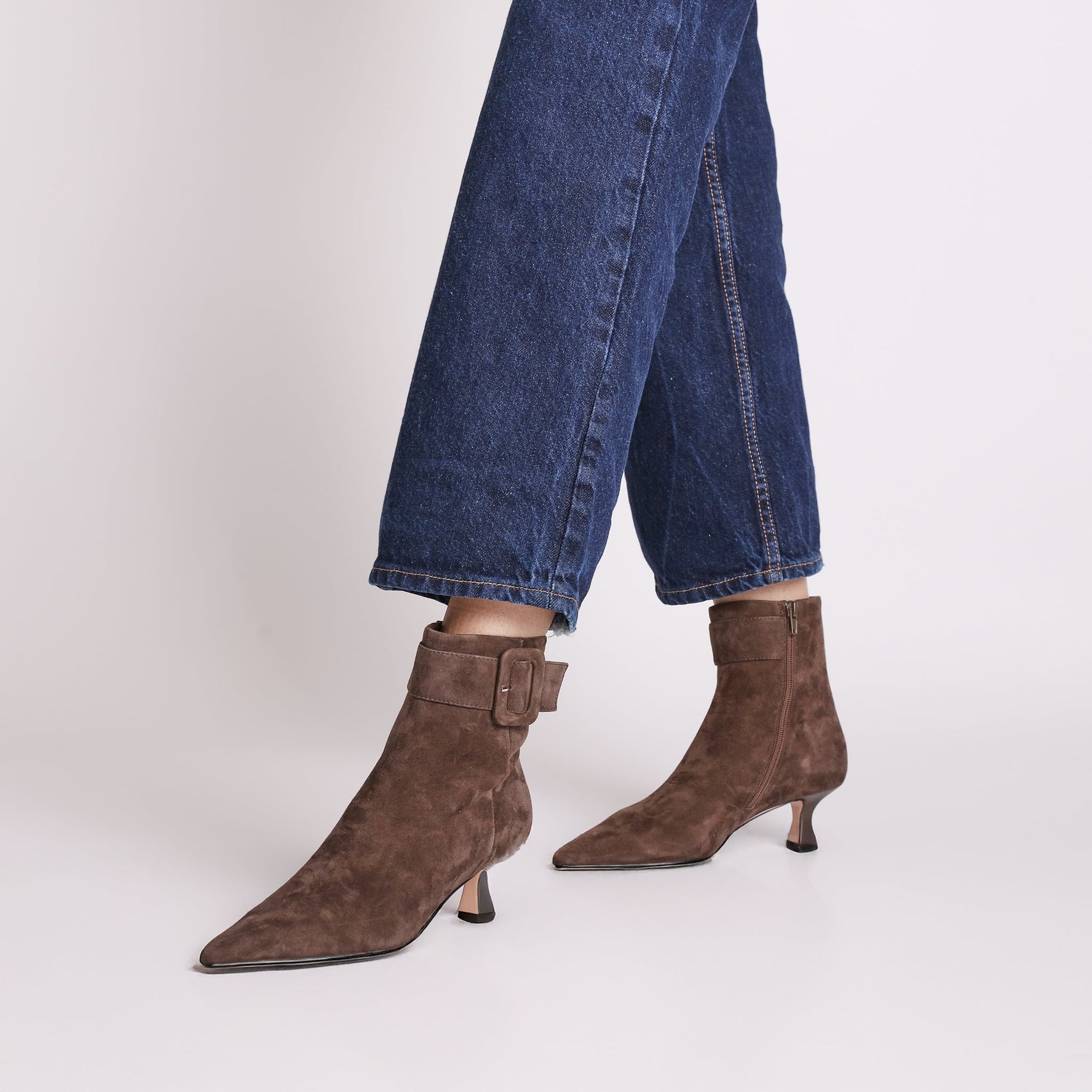 dark brown brigitte suede heeled ankle boot