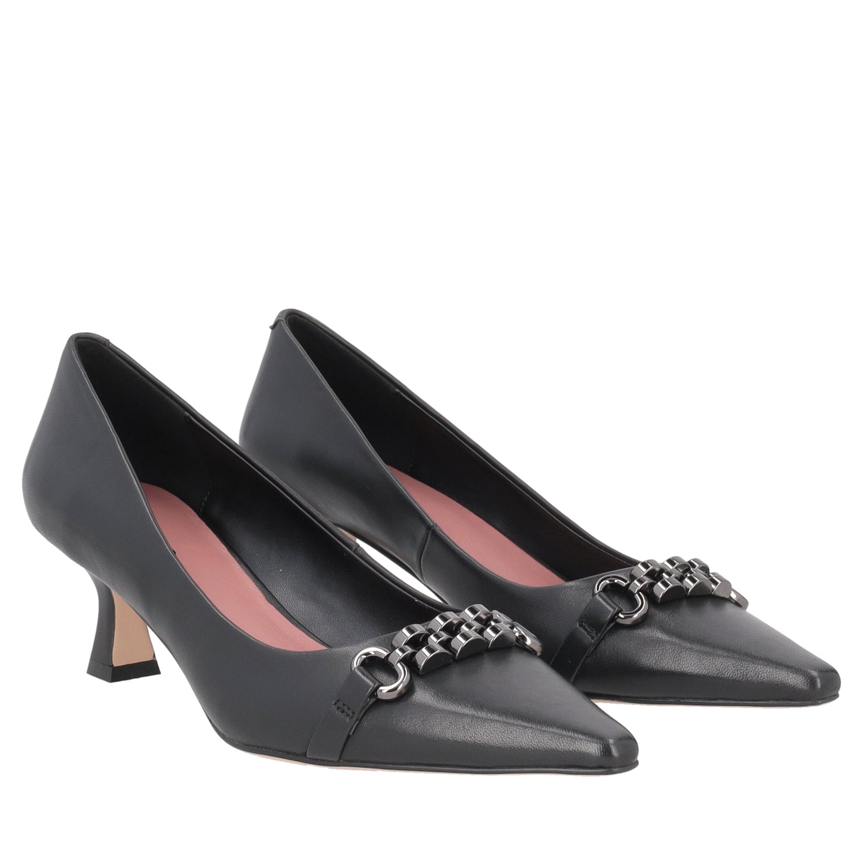 black brigitte leather pumps with accessory