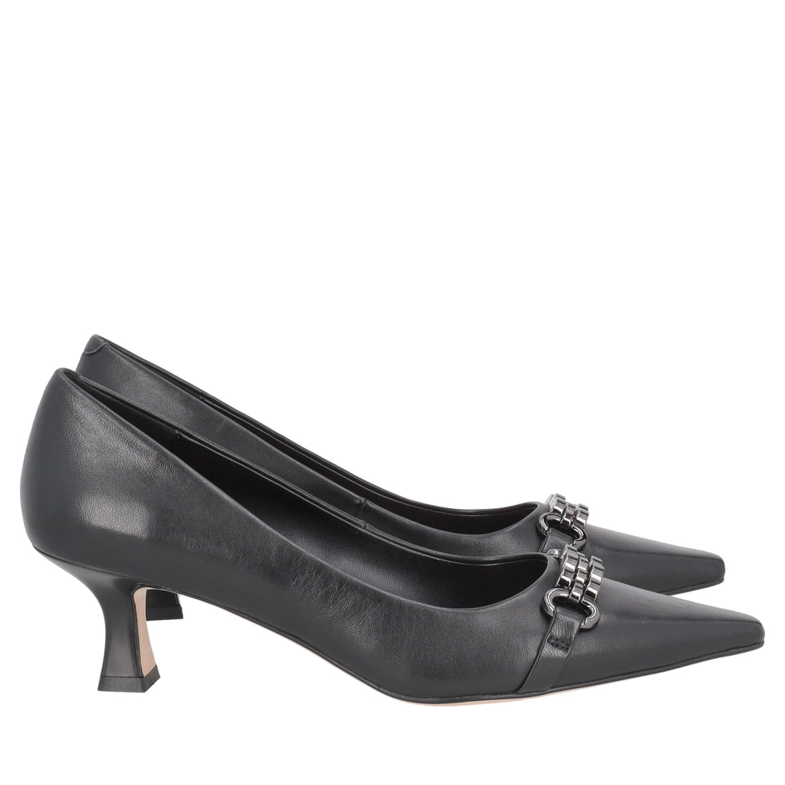 black brigitte leather pumps with accessory