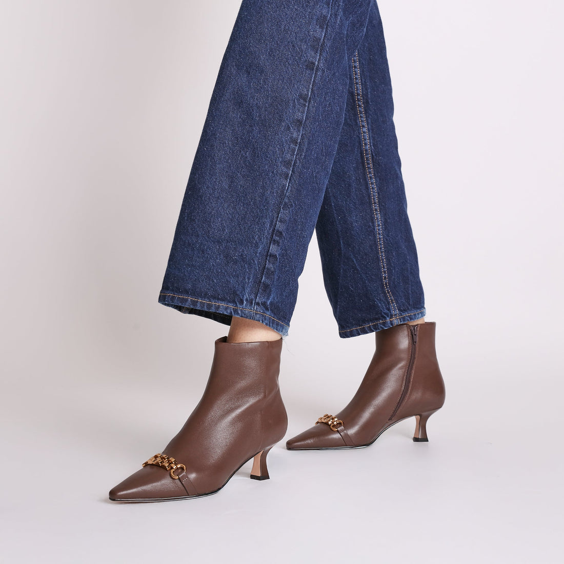 brown brigitte leather ankle boot with heel