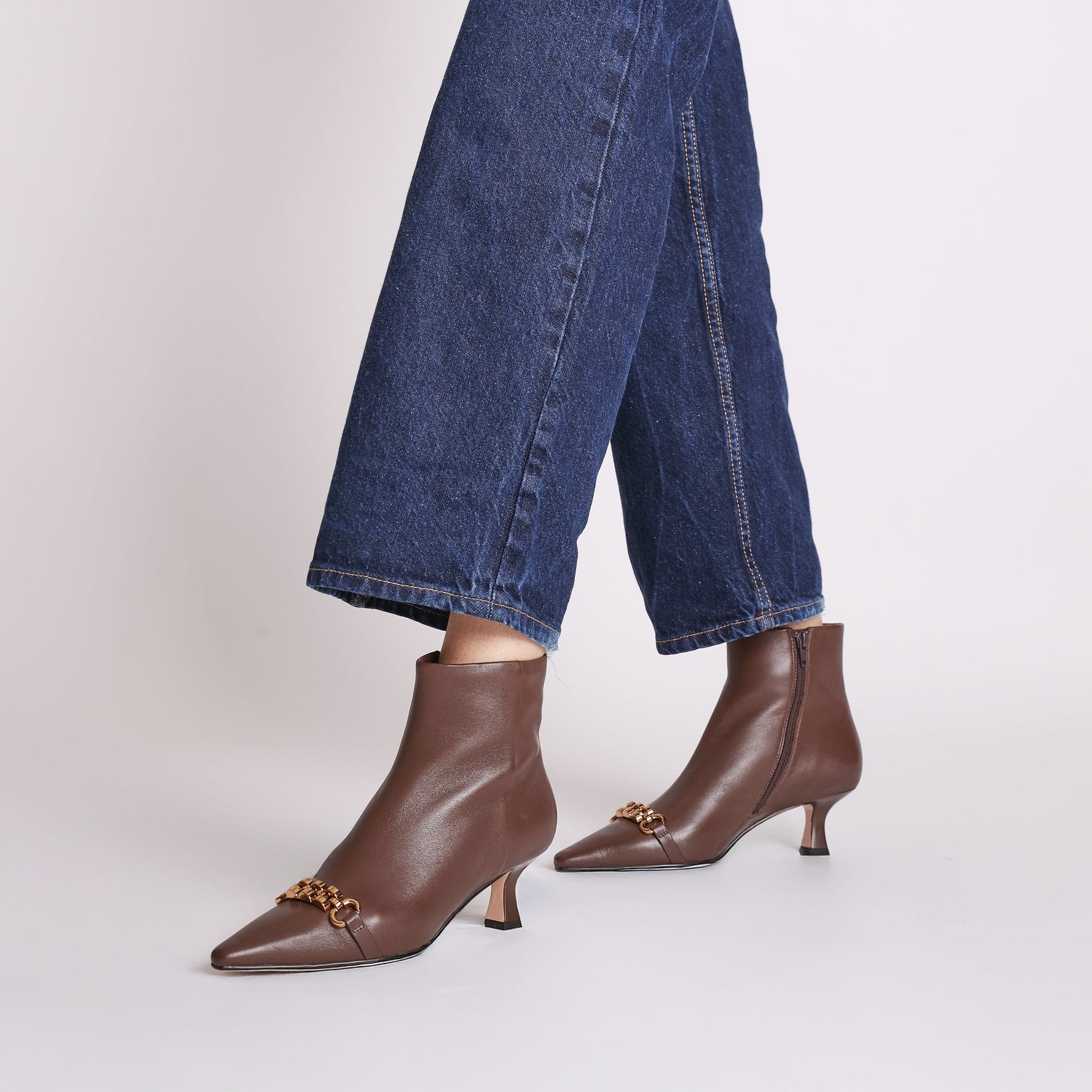 brown brigitte leather ankle boot with heel