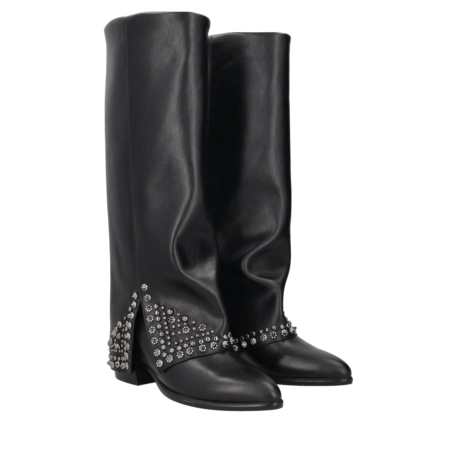 black giselle leather boot with studs