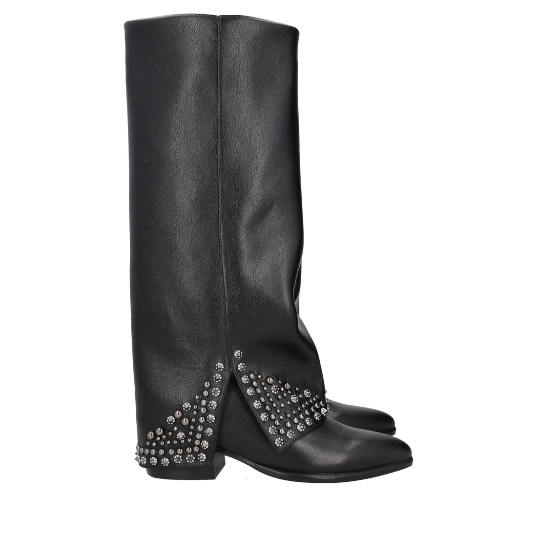 black giselle leather boot with studs