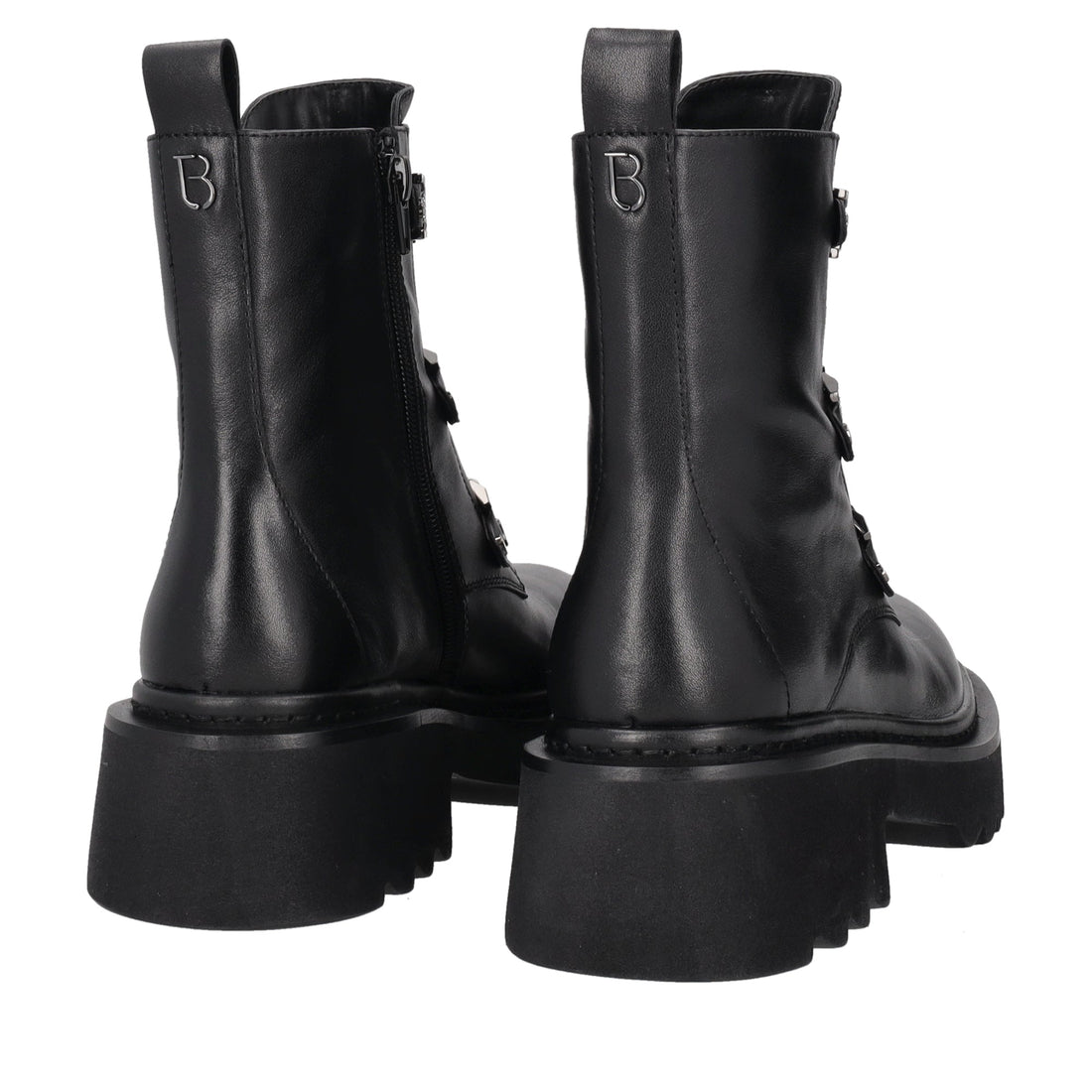 black lea leather ankle boot with rhinestone
