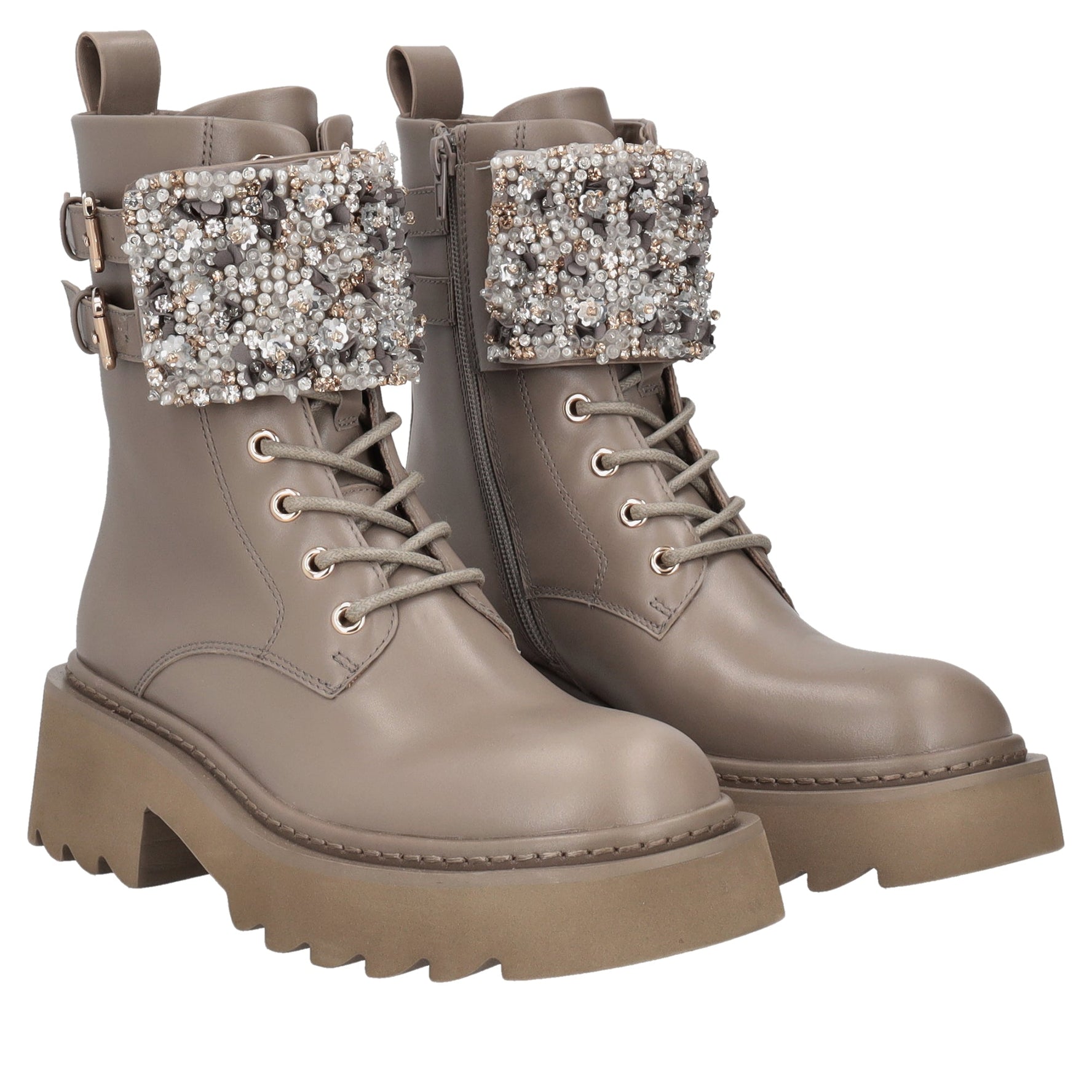 mud lea combat boot with rhinestone band