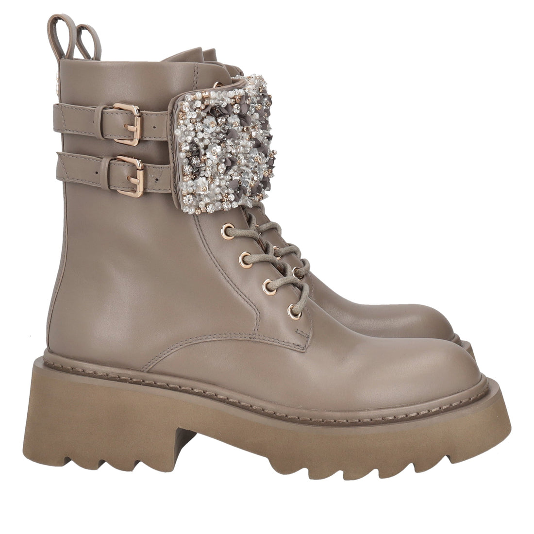 mud lea combat boot with rhinestone band
