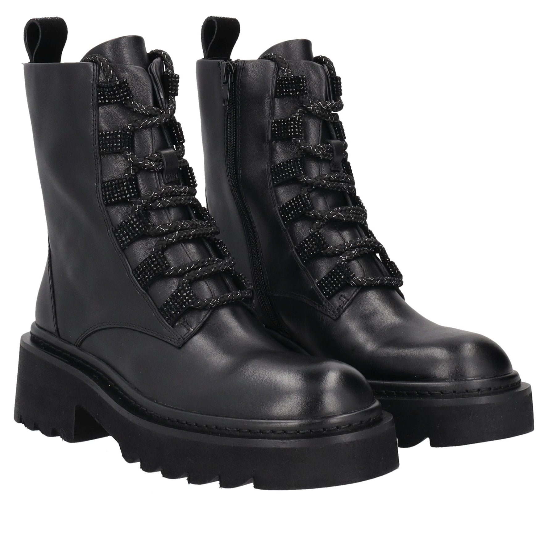 black lea leather half boot