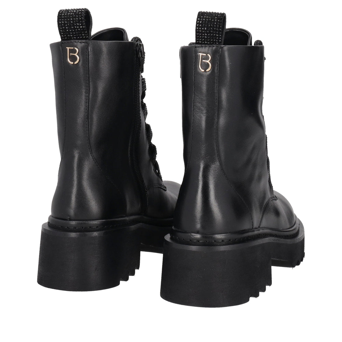 black lea leather half boot