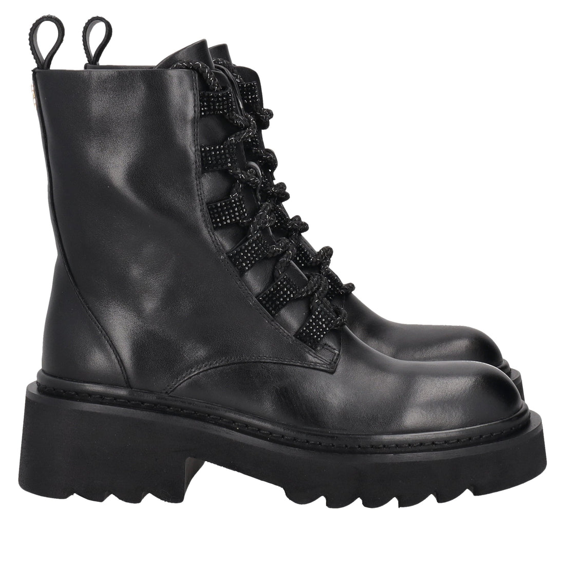 black lea leather half boot