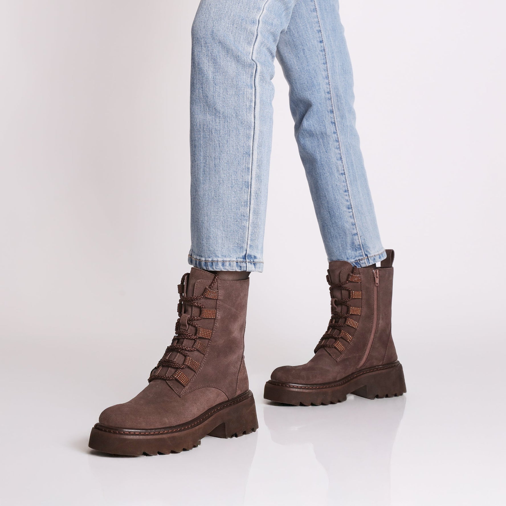 dark brown lea half boot in suede