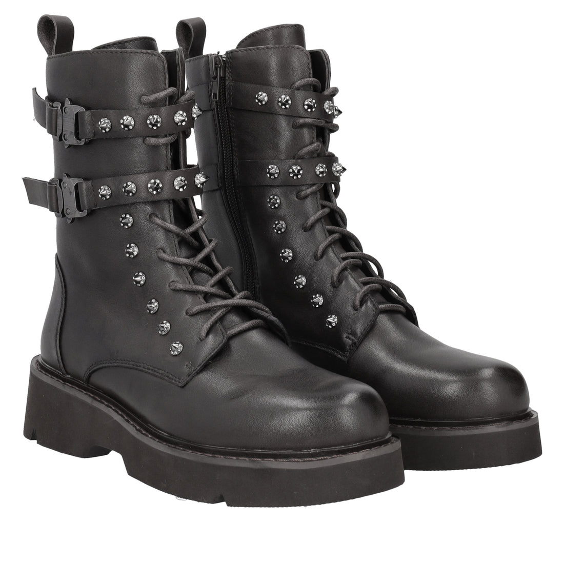 black louis ankle boot with studs and hooks