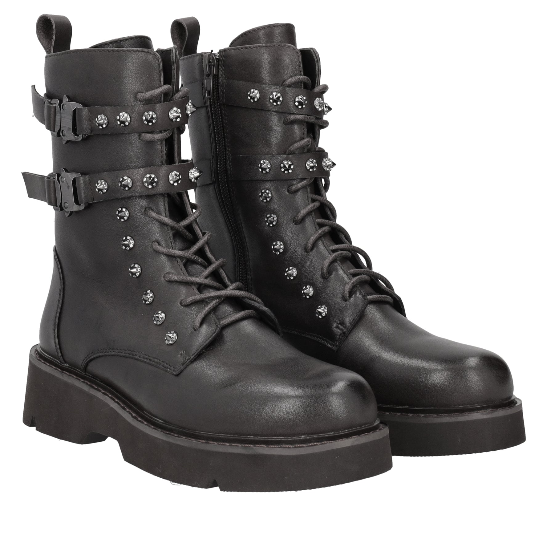 black louis ankle boot with studs and hooks