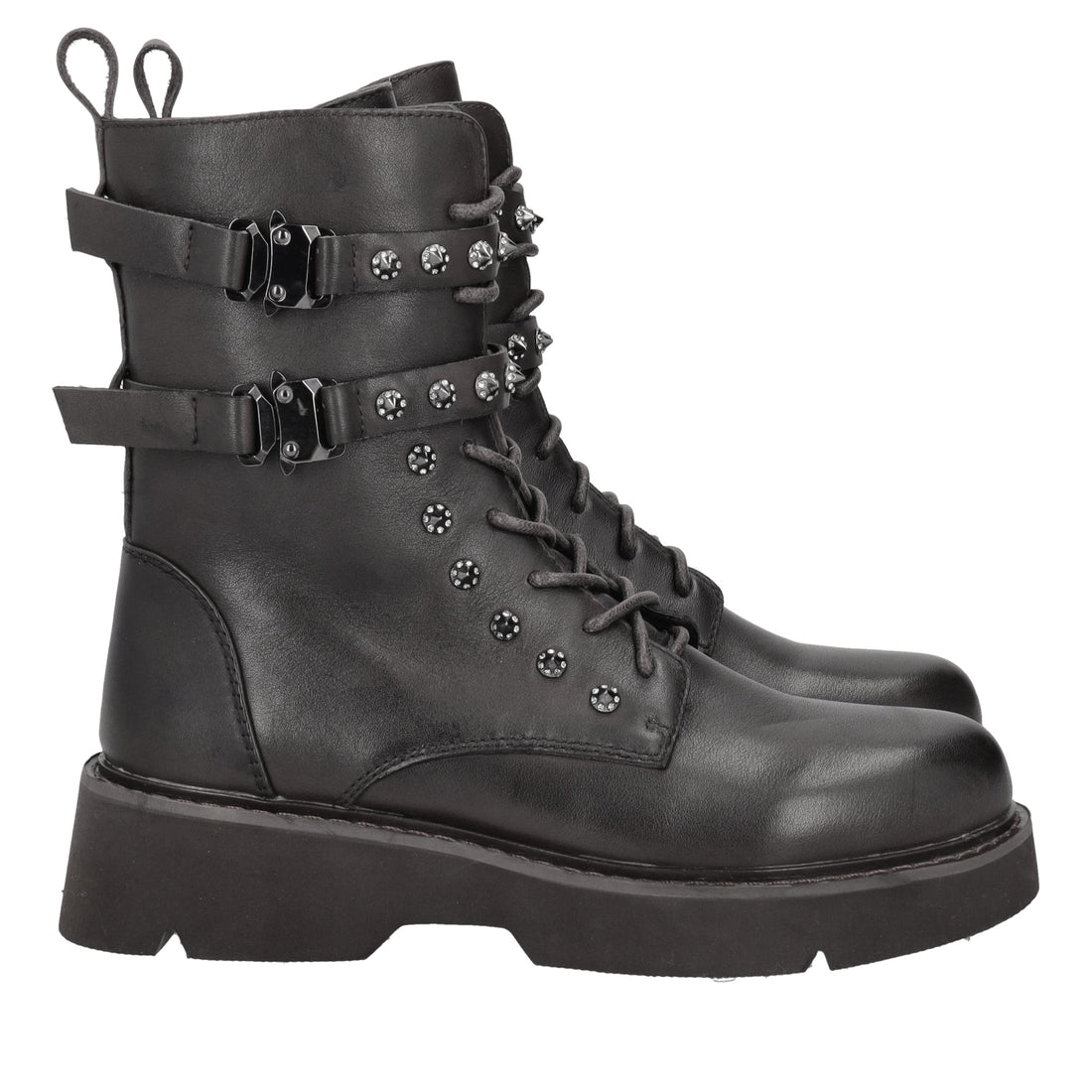 black louis ankle boot with studs and hooks