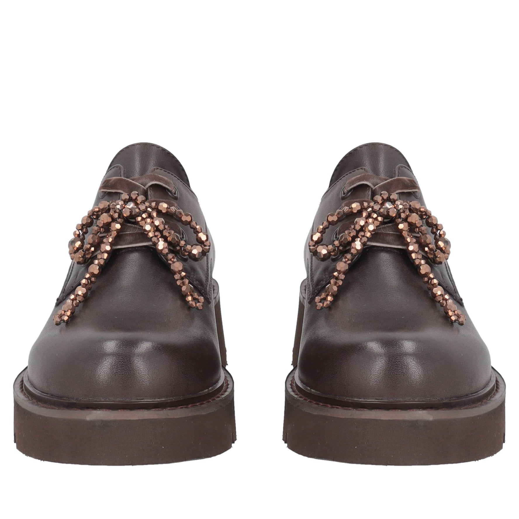 dark brown derby louise with pearl bow