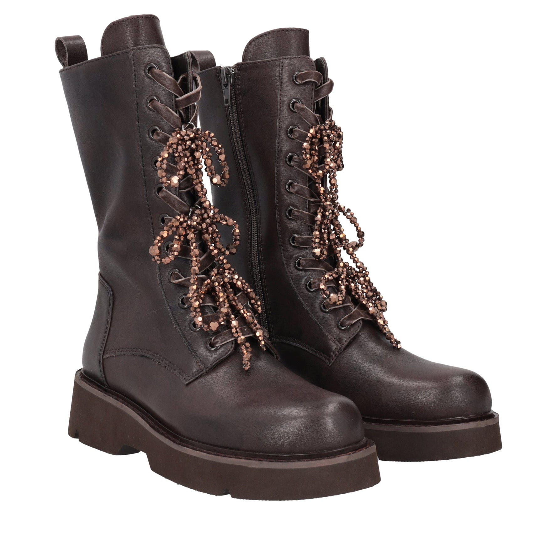 dark brown louise ankle boot with pearl bows