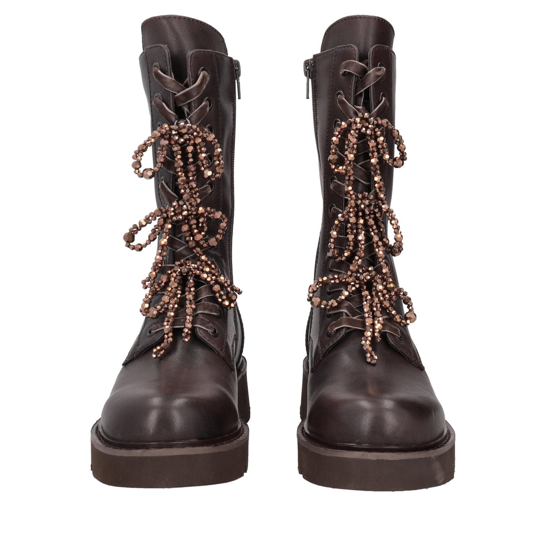 dark brown louise ankle boot with pearl bows
