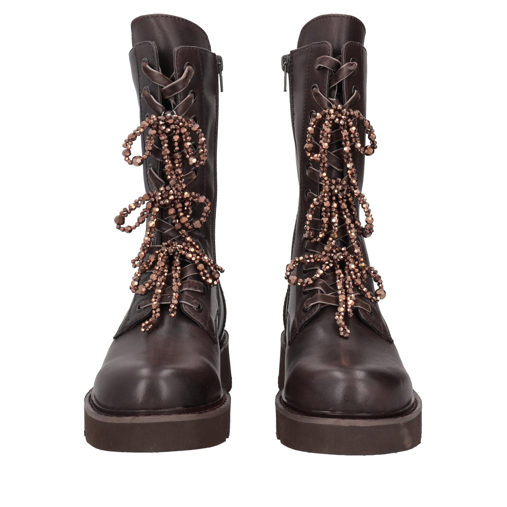 dark brown louise ankle boot with pearl bows