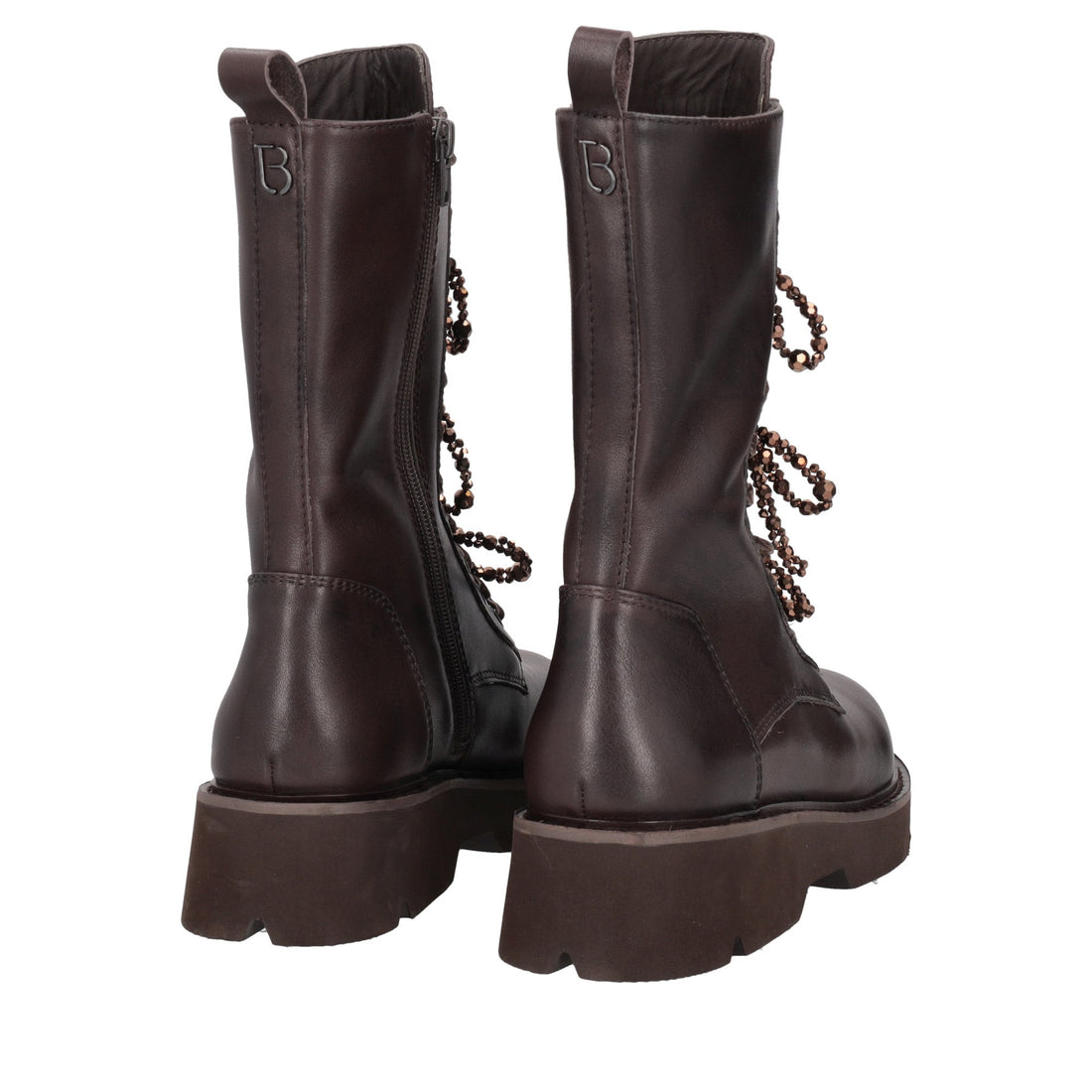 dark brown louise ankle boot with pearl bows