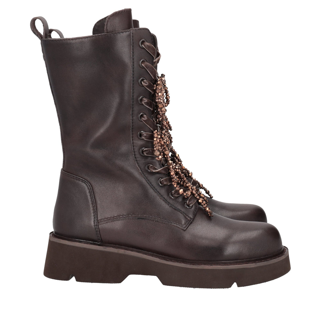 dark brown louise ankle boot with pearl bows