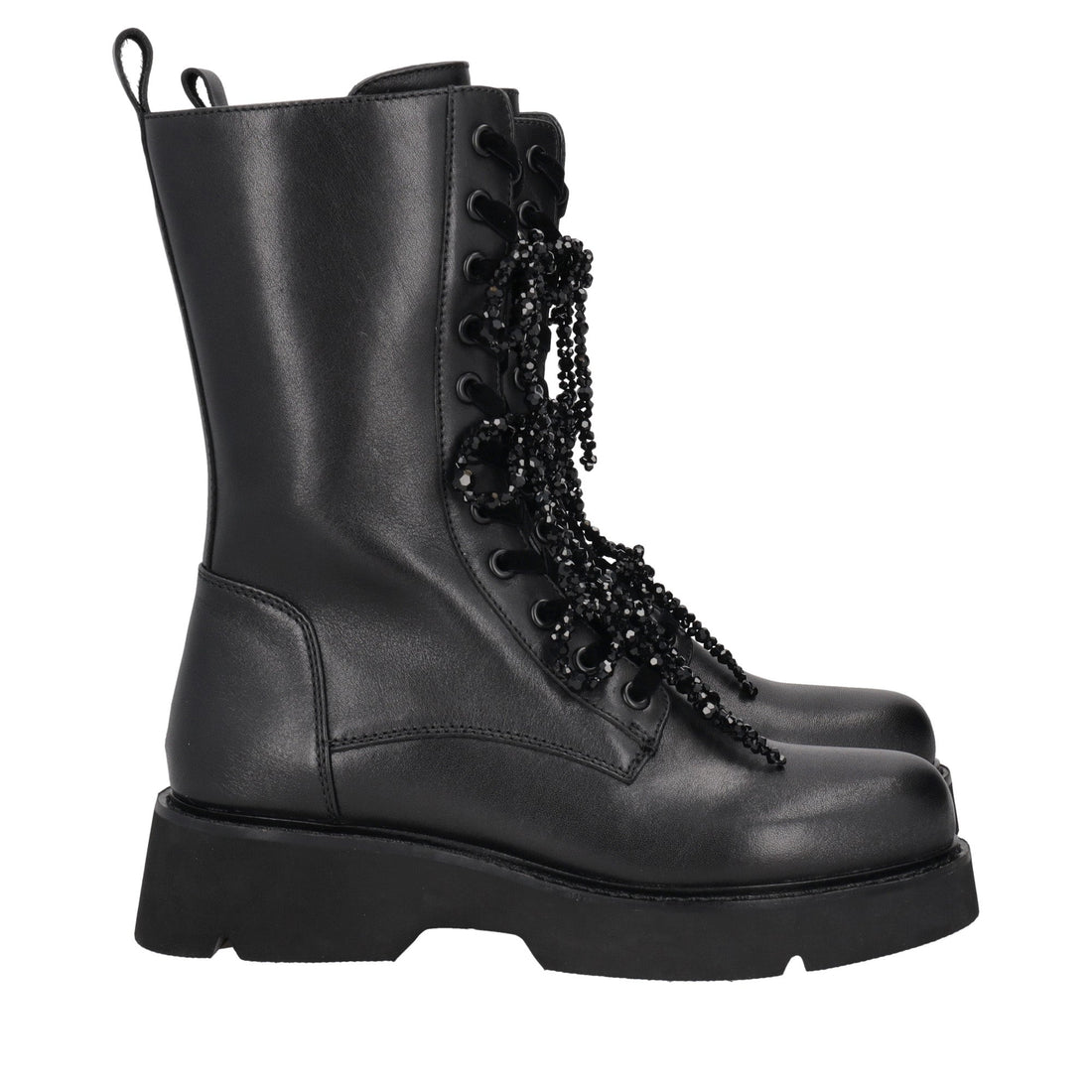 black louise ankle boot with pearl bows