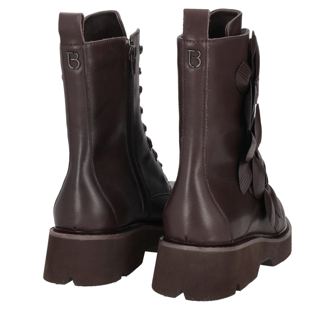 dark brown louise ankle boot with leather flowers
